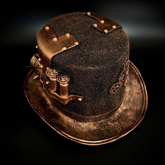 Steampunk Top Hat Metallic Scientist Time Traveler Halloween Costume Cosplay Hat - Picture 6 of 6